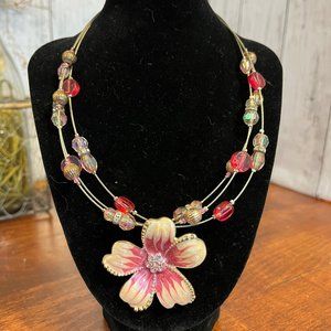 4 for $25 - Pink and White Flower Necklace